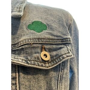 Girl Scout Jean Jacket With Green Trefoil on Front Size XL See Pics Measurements
